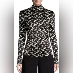 Tory Burch Black & White Little Flower Print Silk-Blend Jersey Turtleneck size M